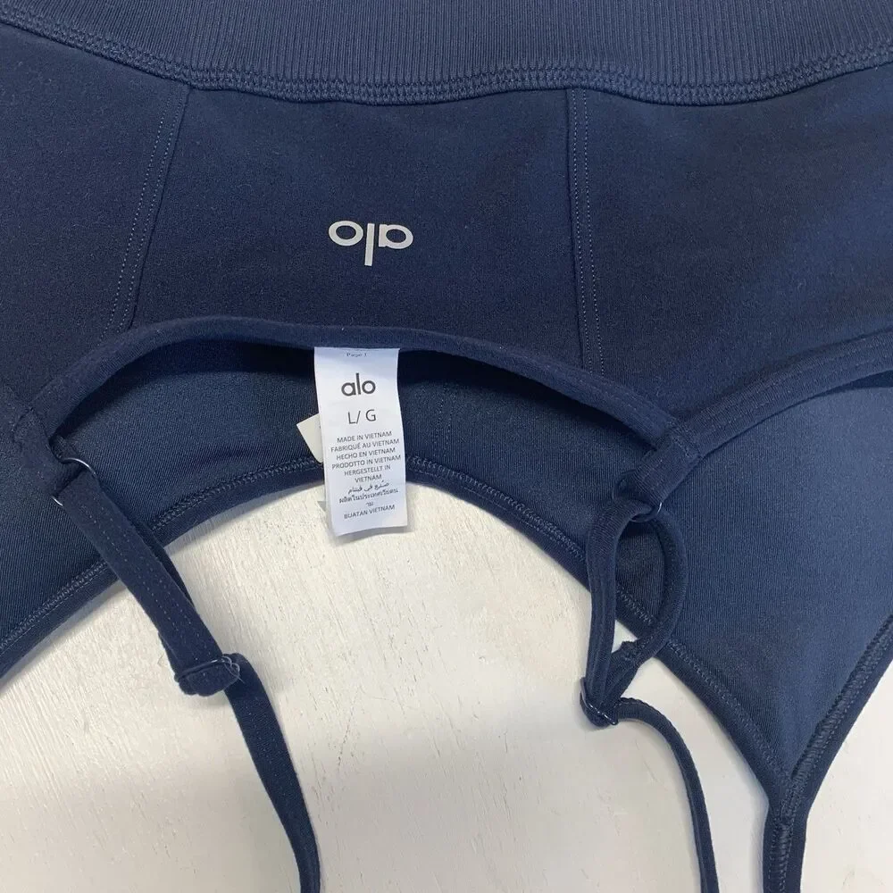 Alo Yoga Head Start Bra With Ribbed Textured Finish Blue Size L With Pads